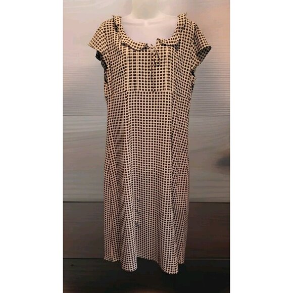 Emma James Beige Brown Dot Flutter Sleeve Cottagecore Midi Dress Sz 14 - Picture 1 of 7